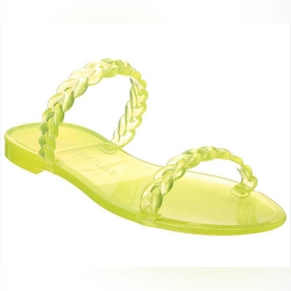 Stuart Weitzman Neon Lime Braided Jelly Slide Sandals